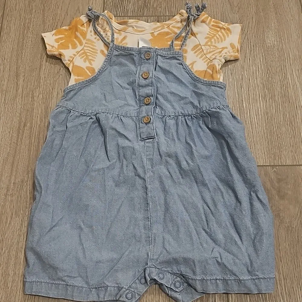 13 piece summer Baby Clothing Bundle - Floral, Denim, and Yellow